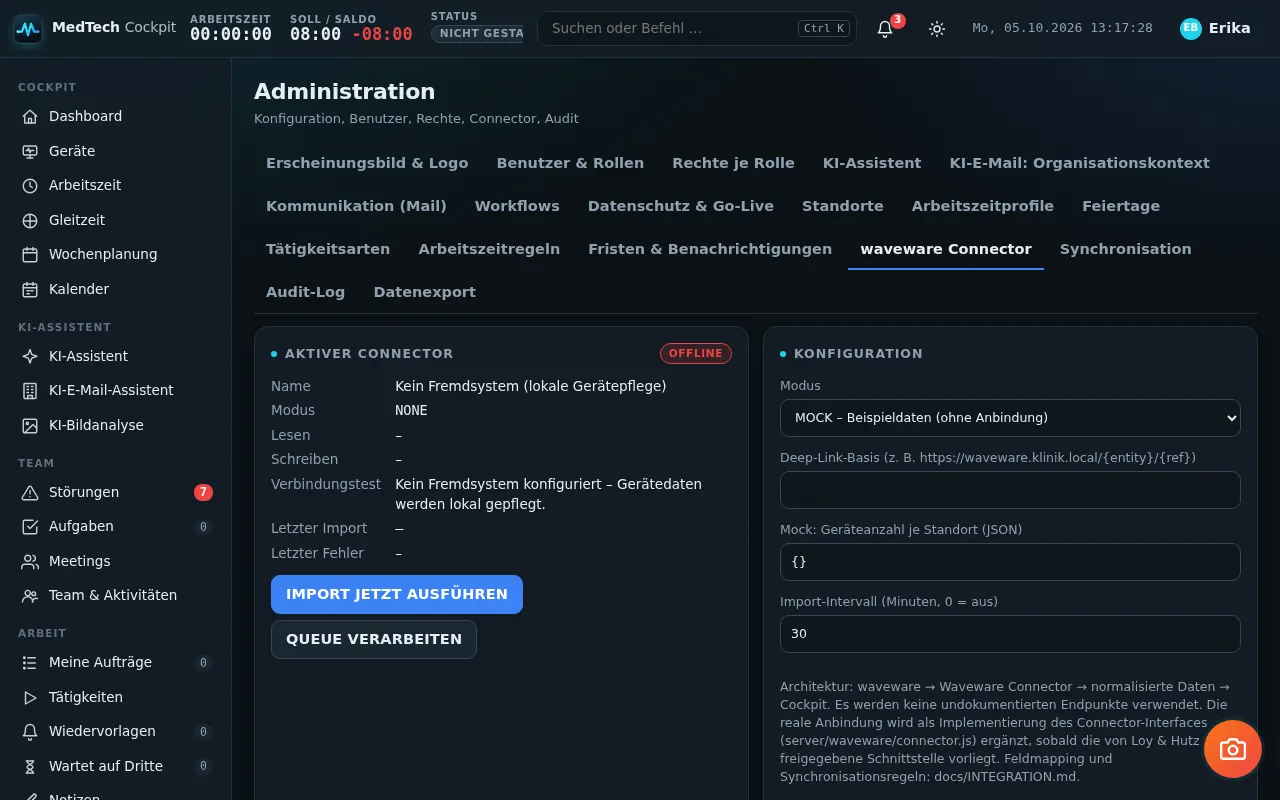 Konnektor-Einstellungen in MedTech Cockpit für die Anbindung eines Bestandssystems